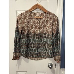 Forever 21 Women's Multicolor Geometric Woven Polyester Button Blouse XS 3/4